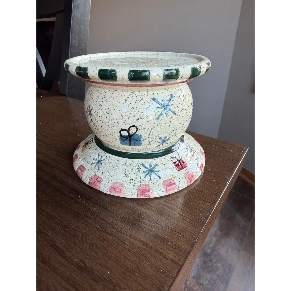Set of 3 Christmas Ceramic Pillar Candle Holders Snowman Angel Tree Holiday